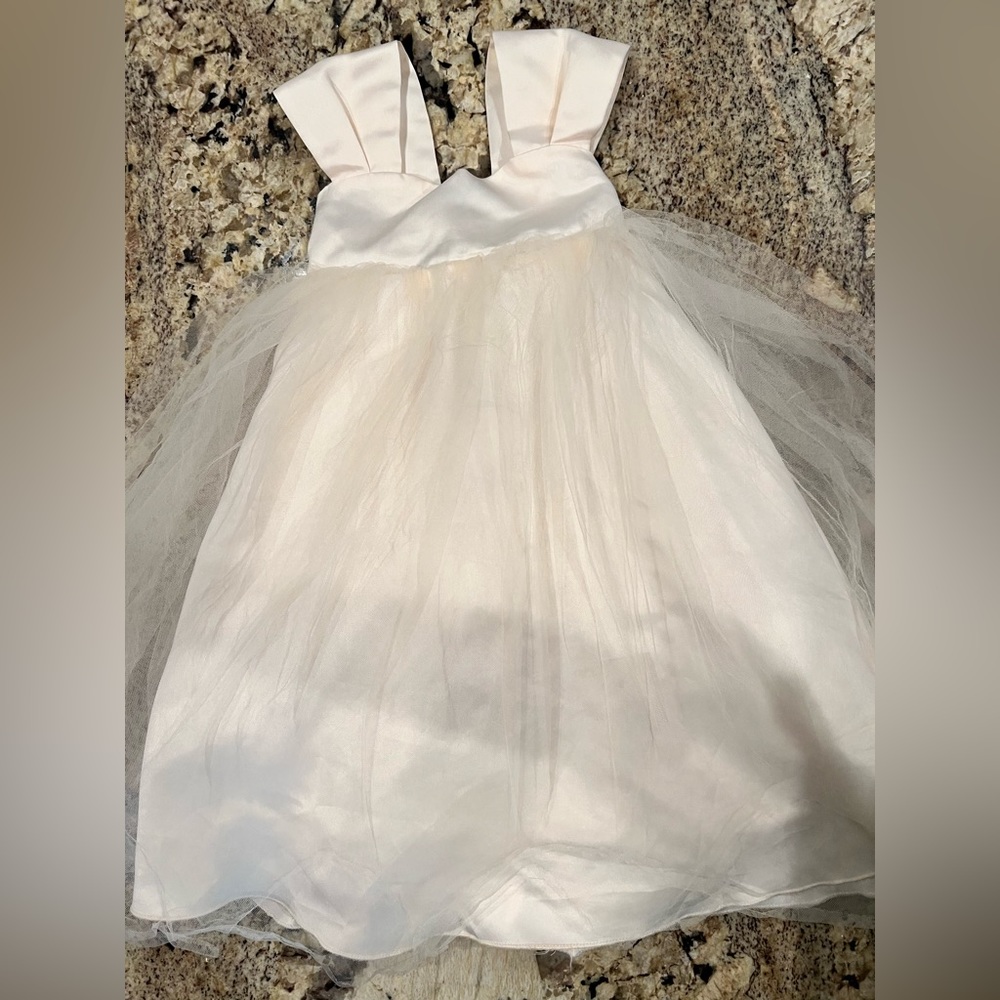 Off white cream toile toddler bridesmaid girls dress sz. 2T